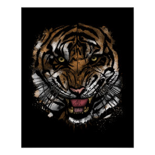 Affiche de visage de tigre féroce, prédateur sauva