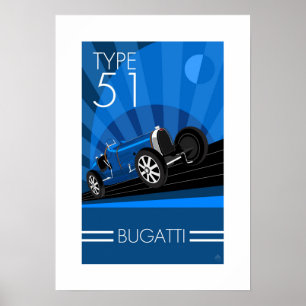 Affiche de voiture de Buggatti de style d'art déc