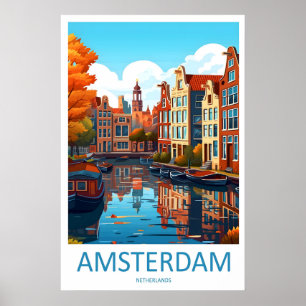 Affiche de voyage à Amsterdam Ski National Vintage