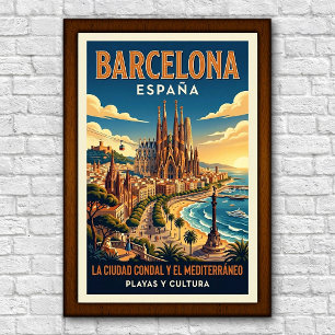 Affiche de voyage à Barcelone, Espagne des années 