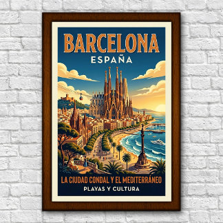Affiche de voyage à Barcelone, Espagne des années