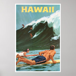 Affiche de voyage à Hawaï Art de surf hawaïen vint