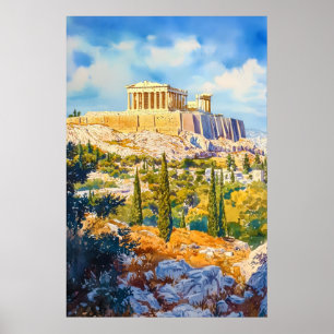 Affiche de voyage à l'aquarelle Athènes Vintage Sk