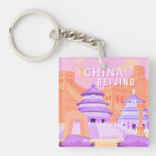 Affiche de voyage à Pékin Chine Art rose et lava