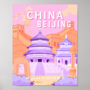 Affiche de voyage à Pékin Chine   Art rose et lava