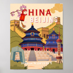 Affiche de voyage à Pékin en Chine   Art mural de 
