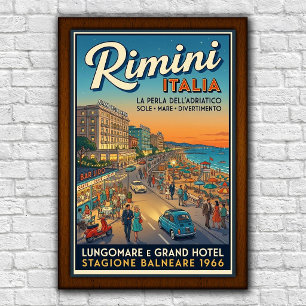 Affiche de voyage à Rimini, Italie, années 1960