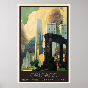 Affiche de voyage Art Déco de Chicago 1929 Impress