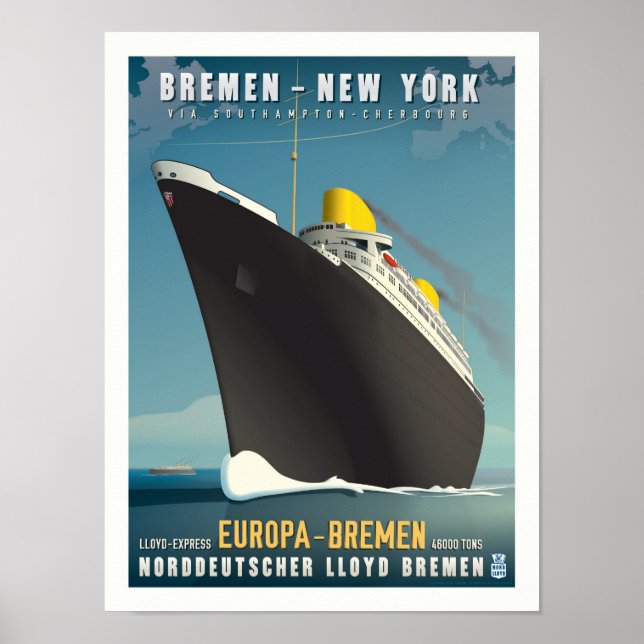 Affiche de voyage Art déco SS Europa (Devant)