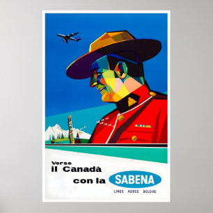 Affiche de voyage au Canada Sabena Airlines Art Mo