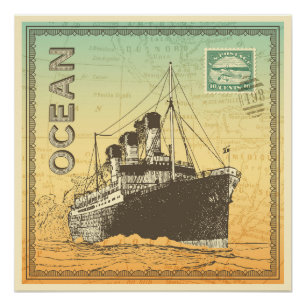Affiche de voyage avec bateau à vapeur