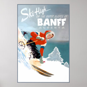 Affiche de voyage Banff Alberta Canada Neige Ski