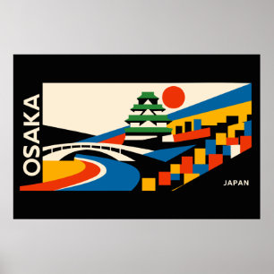 Affiche de voyage Bauhaus Osaka Japon Château géom