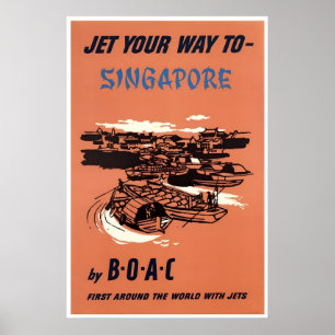 Affiche de voyage BOAC Singapour Asie ArtA
