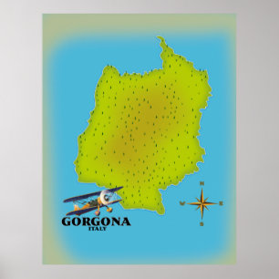 Affiche de voyage carte de Gorgona Italie.