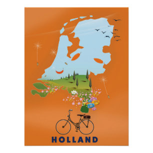 Affiche de voyage carte Hollande