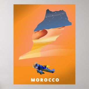 Affiche de voyage carte illustrée du Maroc impress
