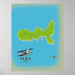 Affiche de voyage carte Italie Elbe