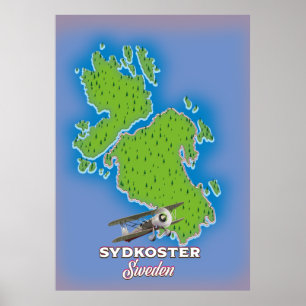 Affiche de voyage carte vintage de Sydkoster Suède