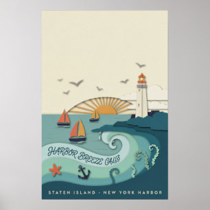 Affiche de voyage côtière de Staten Island