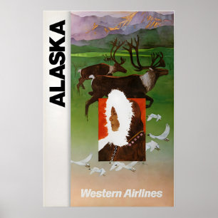 Affiche de voyage d'Alaska Western Airlines Alaska
