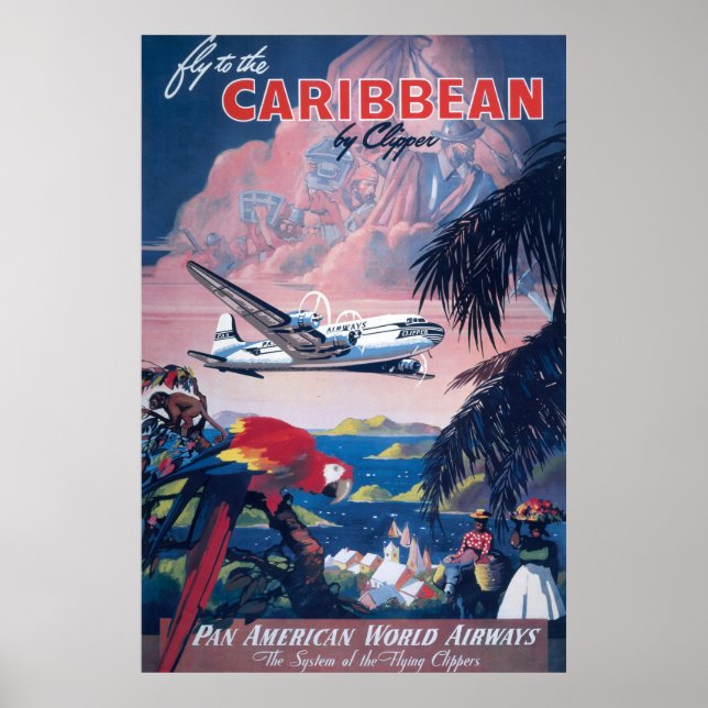 Affiche De Voyage D'Avion De Mer Survolant Les Car (Devant)