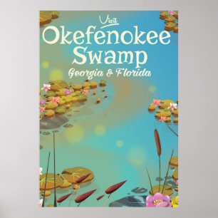 Affiche de voyage de bande dessinée du marais d'Ok