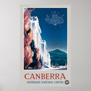 Affiche de voyage de Canberra Australia Vintage 19
