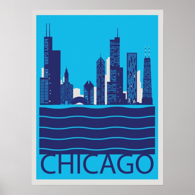 Affiche de voyage de Chicago Skyline (Devant)