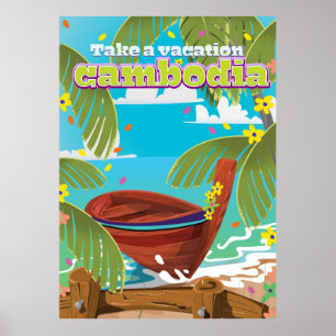 Affiche de voyage de dessin animé Cambodge.