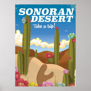 Affiche de voyage de dessin animé de cactus du dés