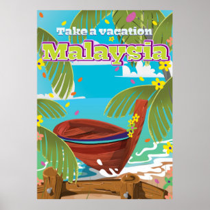 Affiche de voyage de dessin animé de Malaisie.