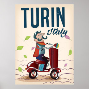 Affiche de voyage de dessin animé vintage de Turin