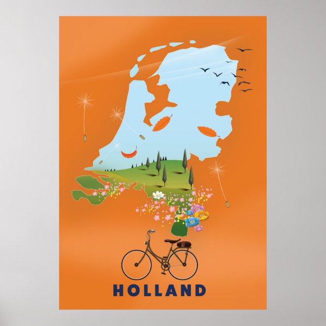 Affiche de voyage de la carte Hollande (Devant)