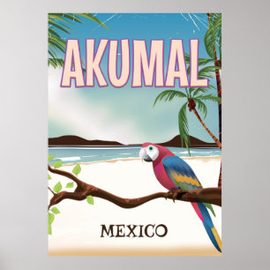 Affiche de voyage de la plage d'Akumal au Mexique