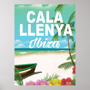affiche de voyage de la plage de cala llenya ibiza