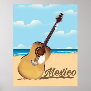 affiche de voyage de la plage de Guitare mexicaine