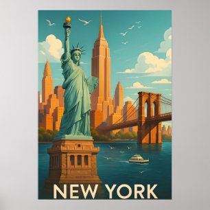 Affiche de voyage de la skyline de New York vintag