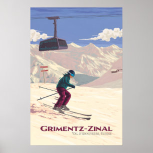 Affiche de voyage de la station de ski de Grimentz