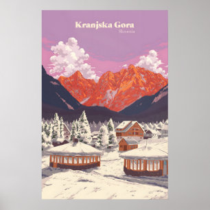 Affiche de voyage de la station de ski de Kranjska