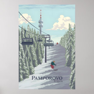 Affiche de voyage de la station de ski de Pamporov