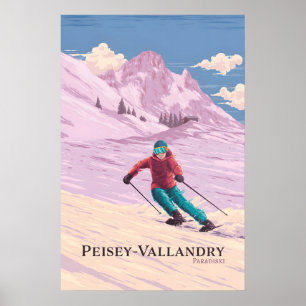 Affiche de voyage de la station de ski de Peisey-V