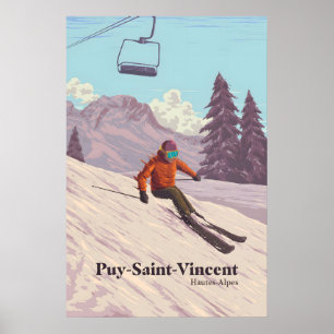 Affiche de voyage de la station de ski de Puy Sain