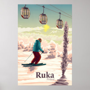 Affiche de voyage de la station de ski de Ruka en