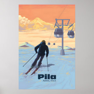 Affiche de voyage de la station de ski Pila Aosta 