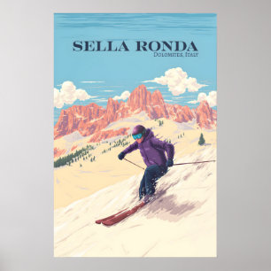 Affiche de voyage de la station de ski Sella Ronda