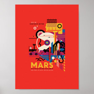Affiche de voyage de Mars, touriste, planète,