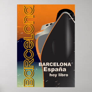 Affiche de voyage de paquebot vintage de Barcelone