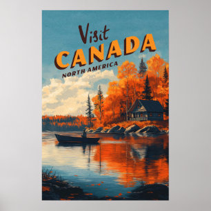 Affiche de voyage de pêche du lac Canada