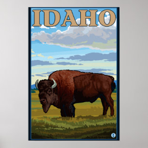 Affiche de voyage de SceneIdahoVintage de bison